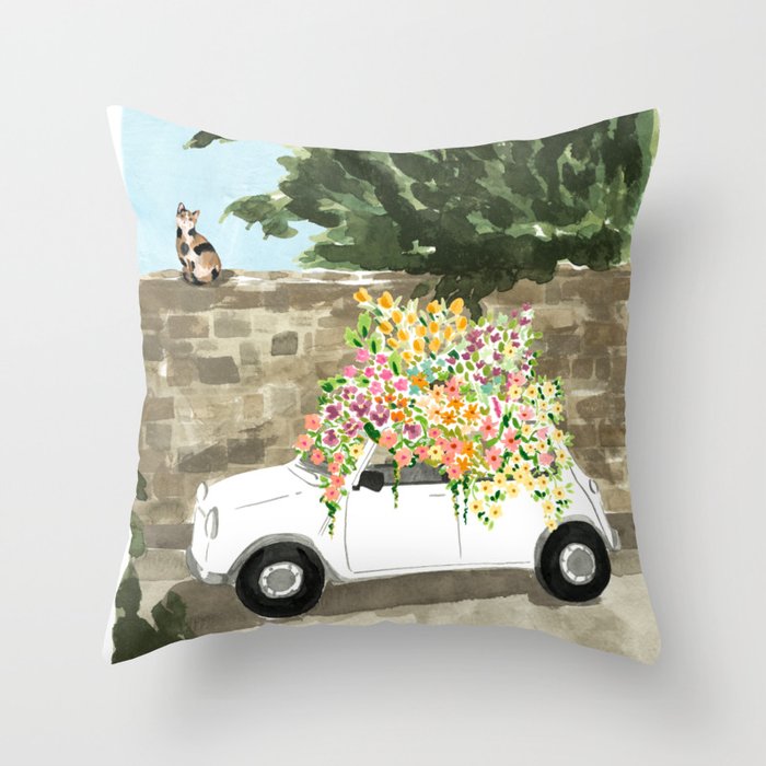Floral Italian Car Throw Pillow Gallery Image 1