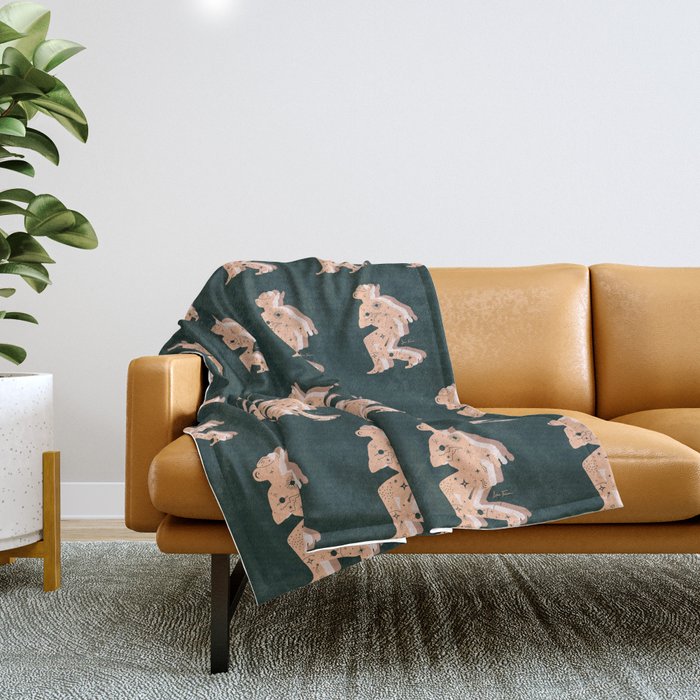 Space Cowboy - Emerald & Peach Throw Blanket Gallery Image 1
