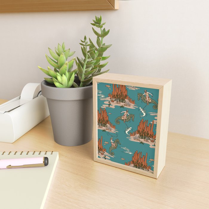 Quirky Western Cowboys on Seahorses Roping Sharks Mini Art Print Gallery Image 2