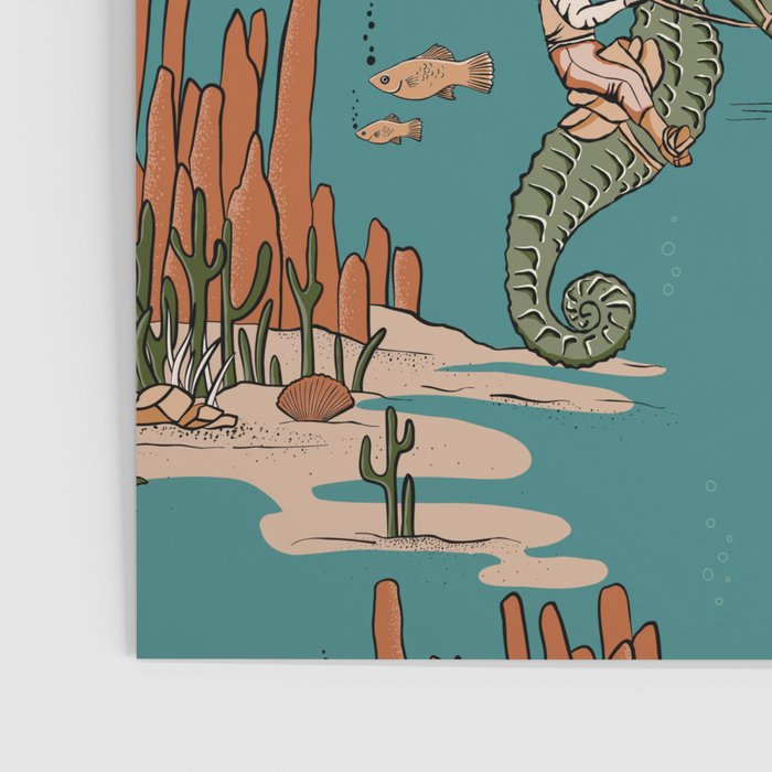 Quirky Western Cowboys on Seahorses Roping Sharks Poster Gallery Image 3