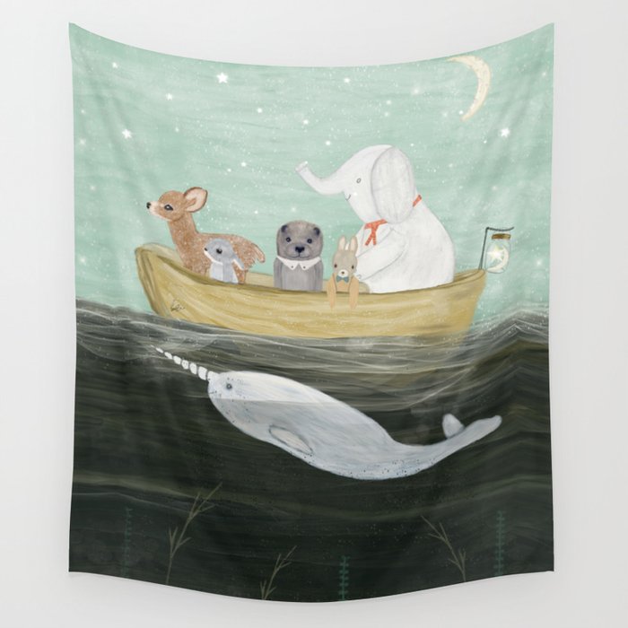 little yellow boat Wall Tapestry Gallery Image 4