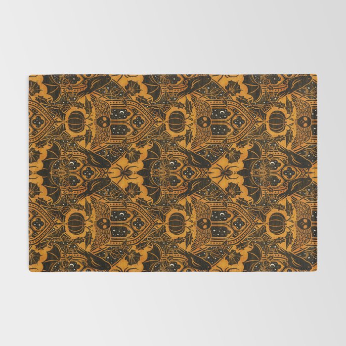 Gothic Halloween Damask - jack oâlantern gold and black  Rug Gallery Image 2