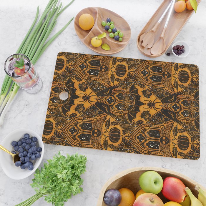 Gothic Halloween Damask - jack oâlantern gold and black  Cutting Board Gallery Image 2