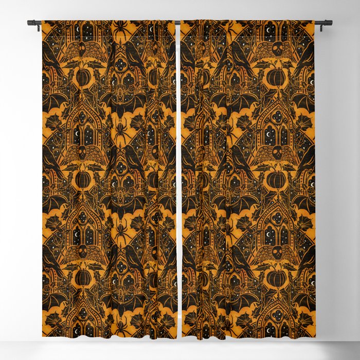 Gothic Halloween Damask - jack oâlantern gold and black  Window Curtain Gallery Image 5