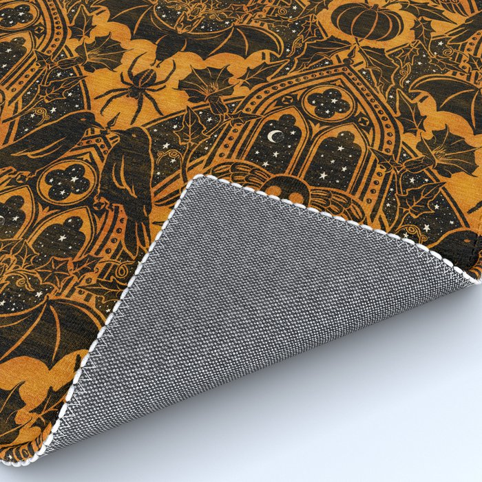 Gothic Halloween Damask - jack oâlantern gold and black  Rug Gallery Image 4
