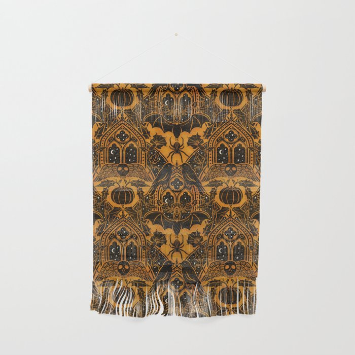 Gothic Halloween Damask - jack oâlantern gold and black  Wall Hanging Gallery Image 1
