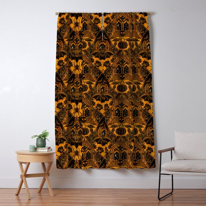 Gothic Halloween Damask - jack oâlantern gold and black  Window Curtain Gallery Image 5