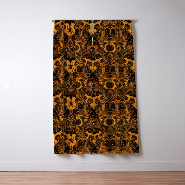 Gothic Halloween Damask - jack oâlantern gold and black  Window Curtain Gallery Image 3