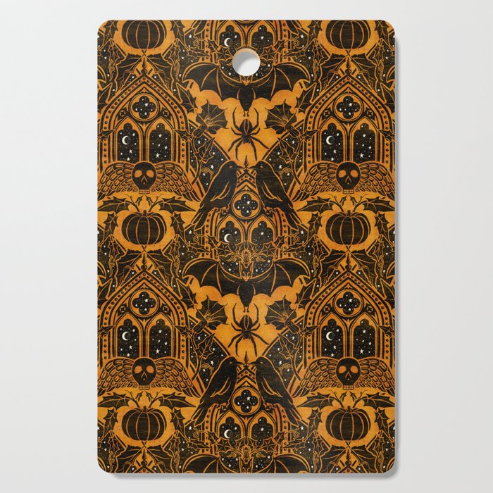 Gothic Halloween Damask - jack oâlantern gold and black  Cutting Board Gallery Image 1