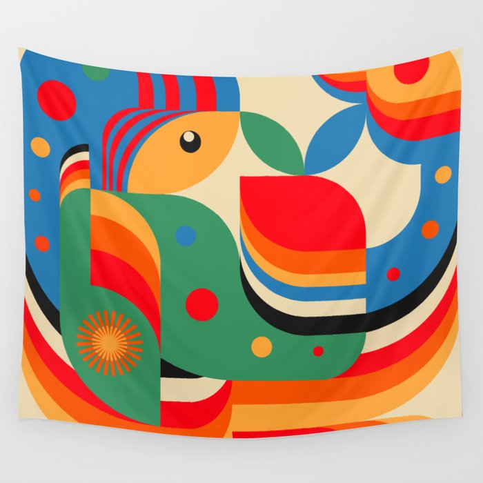 Colorful Hipster Girl and Wonderland Wall Tapestry Gallery Image 1