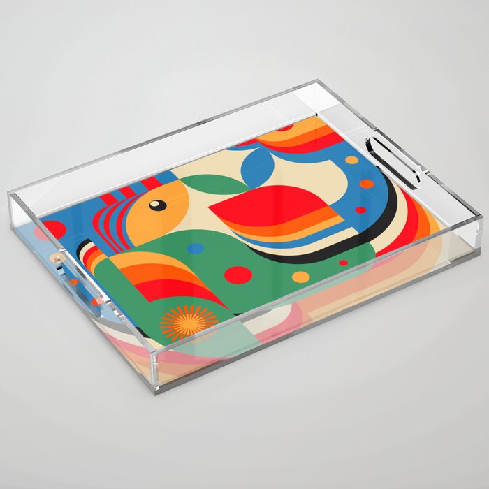 Colorful Hipster Girl and Wonderland Acrylic Tray Gallery Image 1