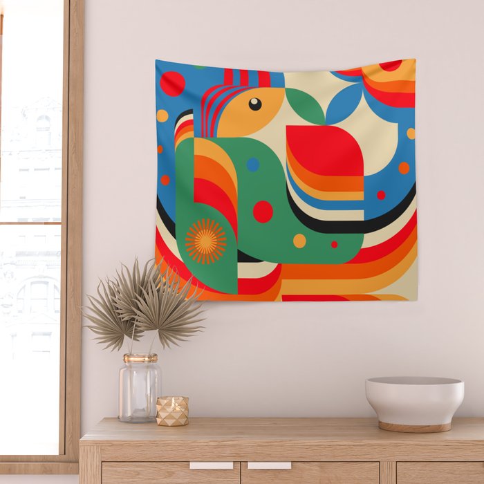 Colorful Hipster Girl and Wonderland Wall Tapestry Gallery Image 2