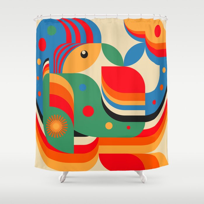 Colorful Hipster Girl and Wonderland Shower Curtain Gallery Image 1