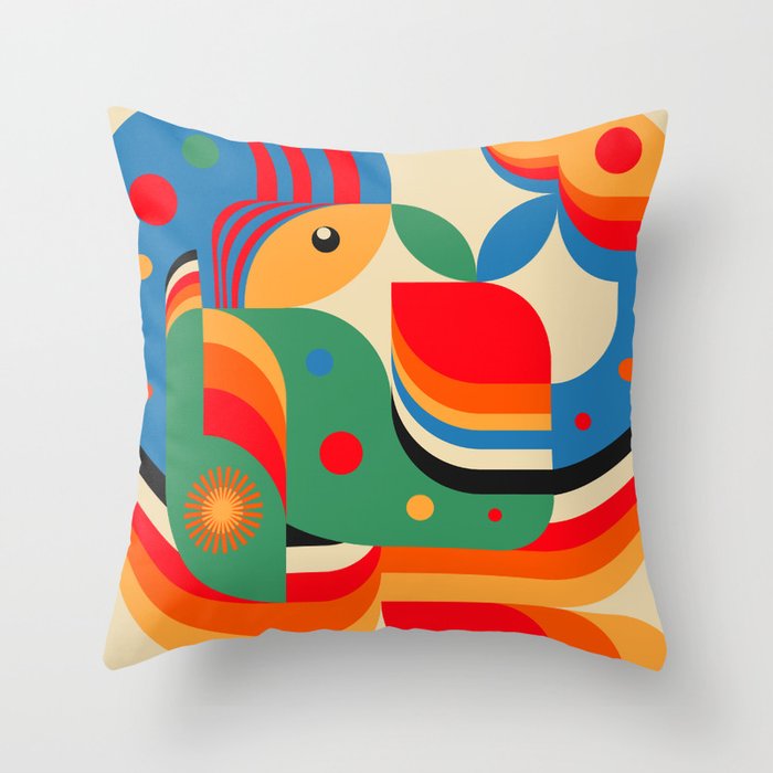 Colorful Hipster Girl and Wonderland Throw Pillow Gallery Image 6