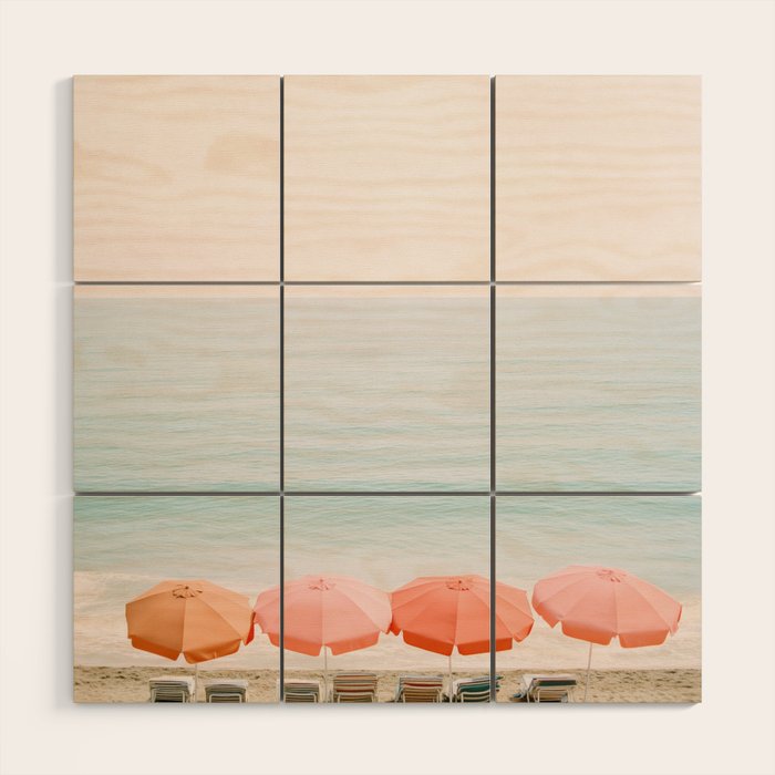 Beach Umbrella Pastel Minimalist AI Photography Wood Wall Art Gallery Image 1
