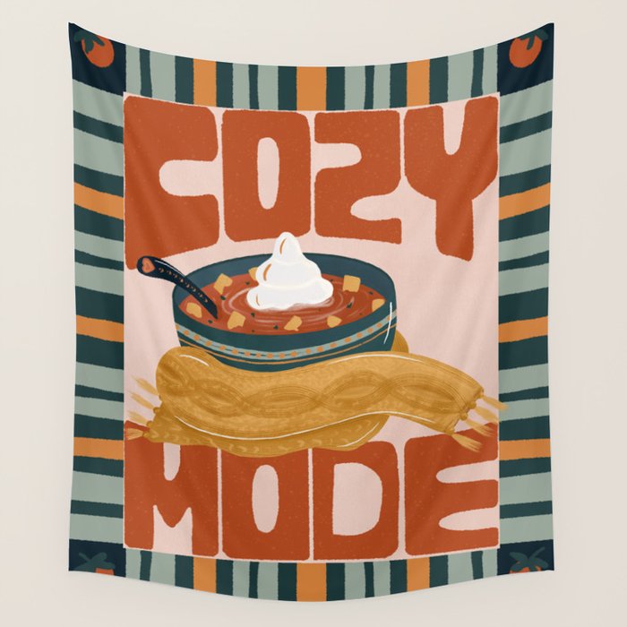 Cozy Mode tomato soup - retro food poster Wall Tapestry Gallery Image 1