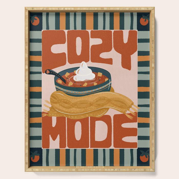 Cozy Mode tomato soup - retro food poster Serving Tray Gallery Image 1