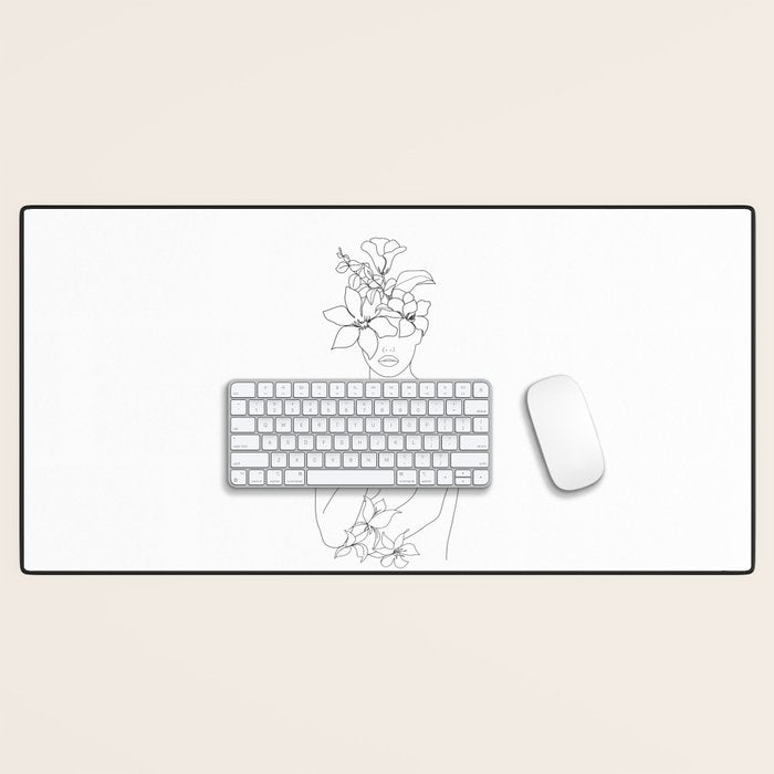 Minimal Line Art Woman with Flowers IV Desk Mat Gallery Image 1