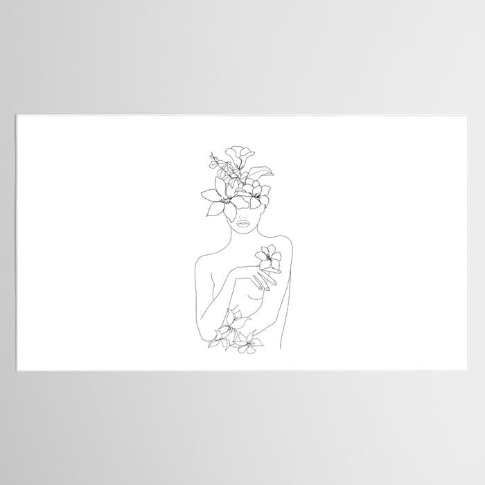 Minimal Line Art Woman with Flowers IV Tablecloth Gallery Image 2