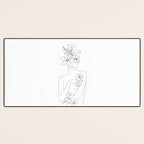 Minimal Line Art Woman with Flowers IV Desk Mat Gallery Image 3
