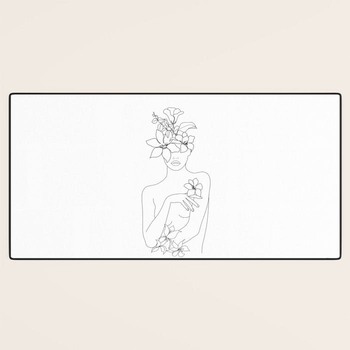 Minimal Line Art Woman with Flowers IV Desk Mat Gallery Image 3