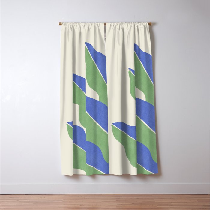 Color Block Abstract Leaf - Blue Green Window Curtain Gallery Image 3