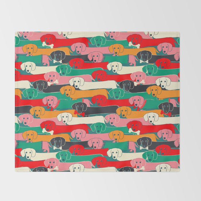 dachshund pattern- happy dogs Throw Blanket Gallery Image 2
