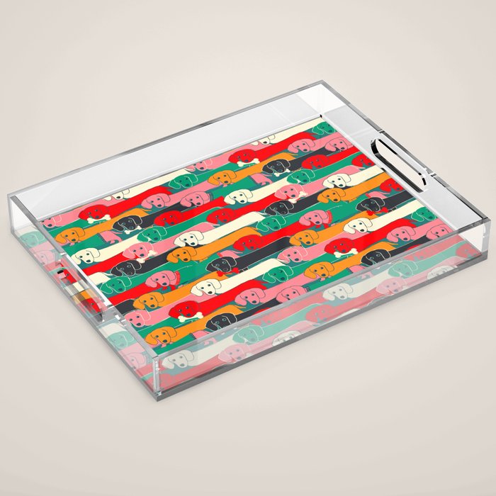 dachshund pattern- happy dogs Acrylic Tray Gallery Image 1