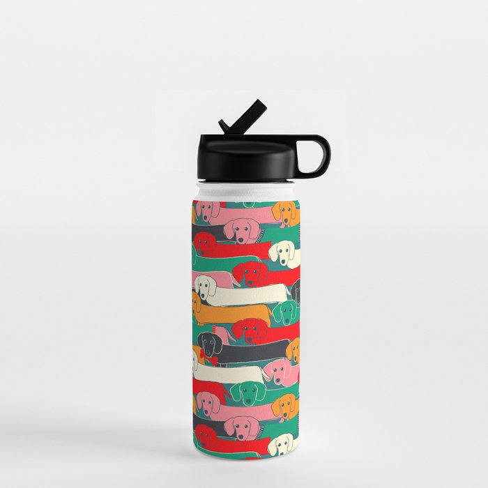 dachshund pattern- happy dogs Water Bottle Gallery Image 1