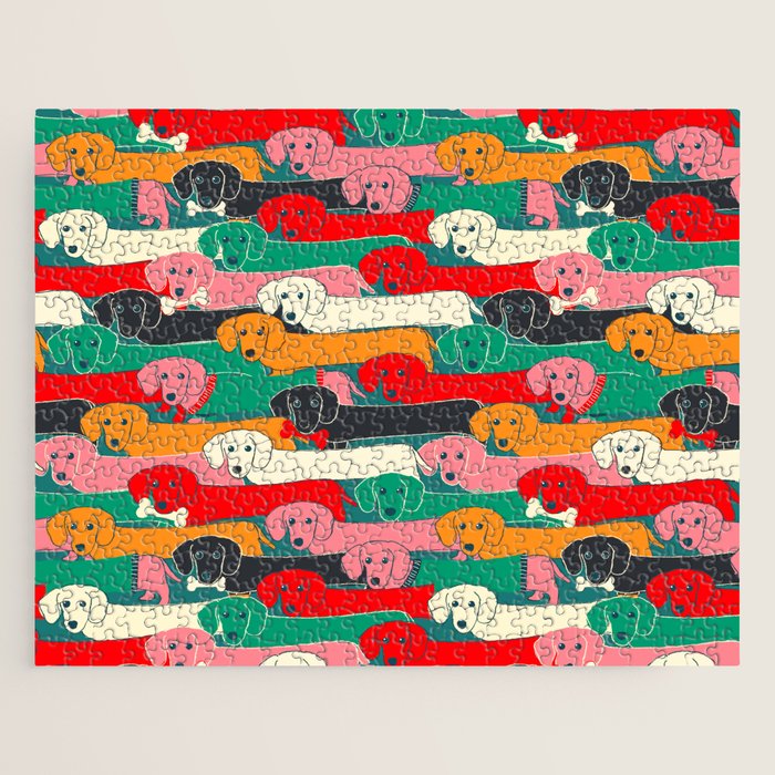 dachshund pattern- happy dogs Jigsaw Puzzle Gallery Image 1