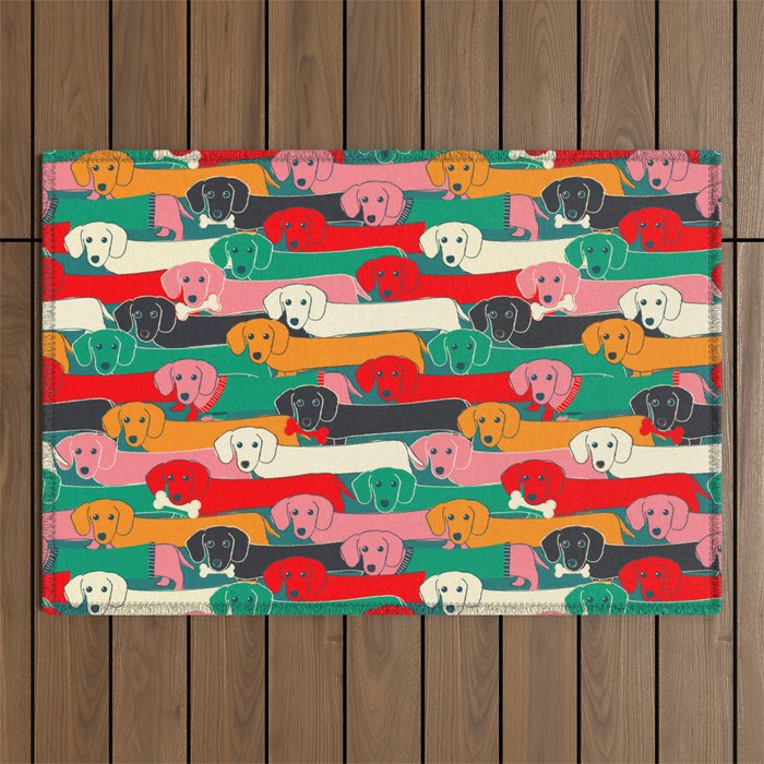 dachshund pattern- happy dogs Outdoor Rug Gallery Image 1