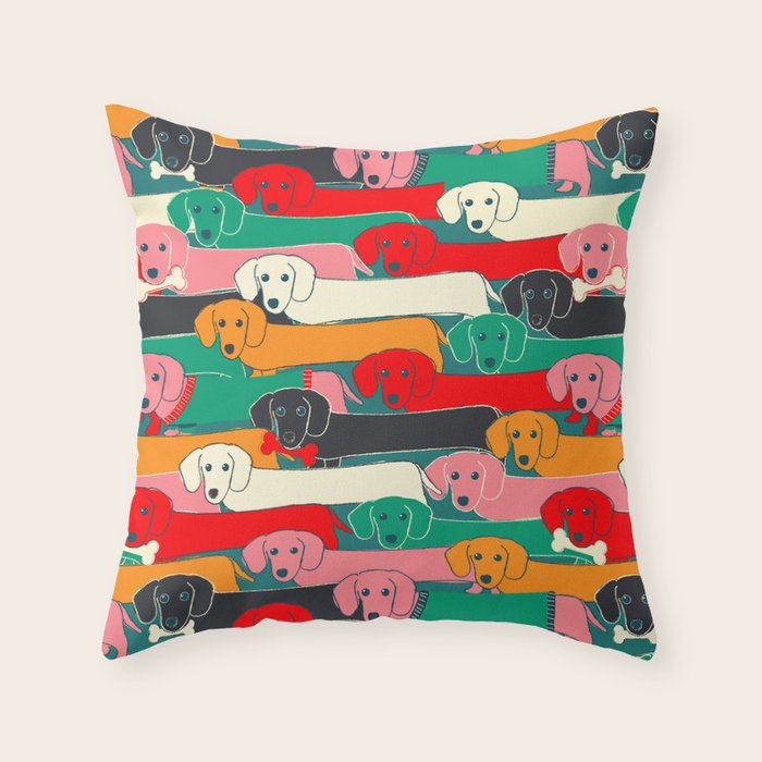 dachshund pattern- happy dogs Throw Pillow Gallery Image 6