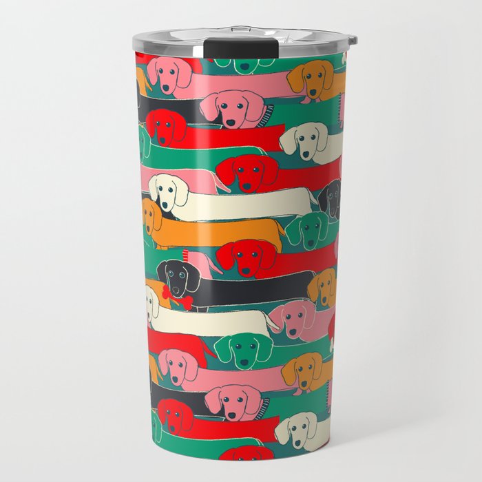 dachshund pattern- happy dogs Travel Mug Gallery Image 1