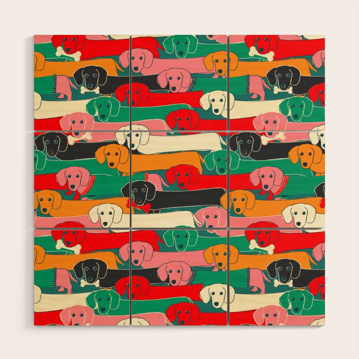 dachshund pattern- happy dogs Wood Wall Art Gallery Image 1