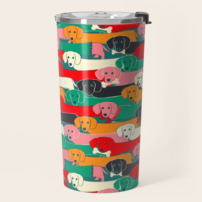 dachshund pattern- happy dogs Travel Mug Gallery Image 2