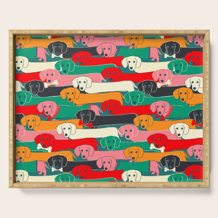 dachshund pattern- happy dogs Serving Tray Gallery Image 1