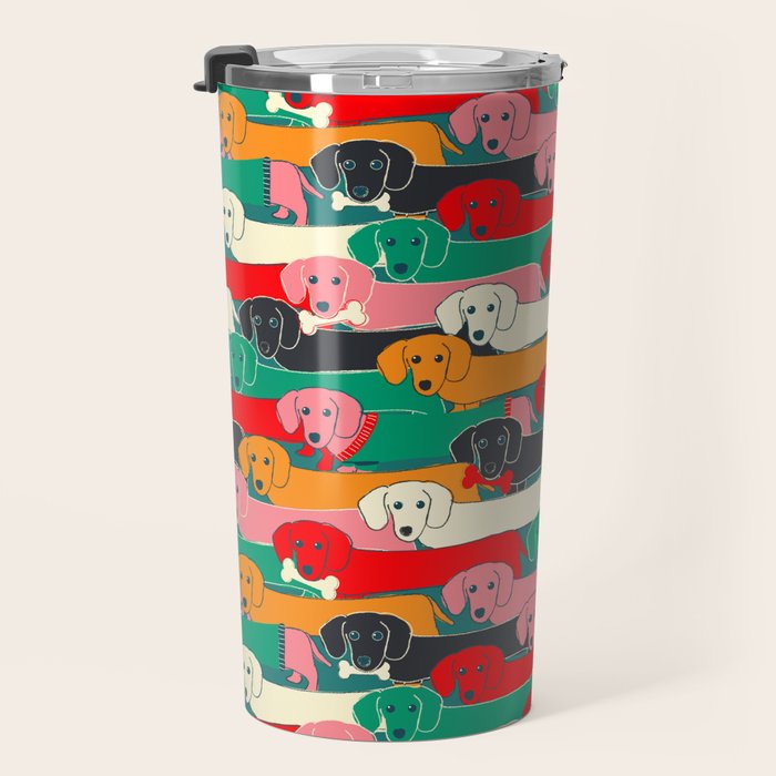 dachshund pattern- happy dogs Travel Mug Gallery Image 3