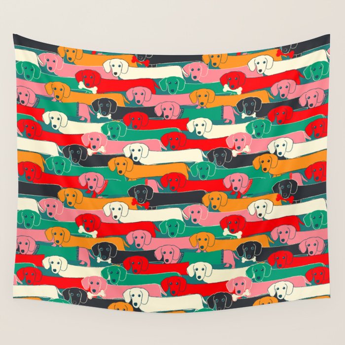 dachshund pattern- happy dogs Wall Tapestry Gallery Image 1