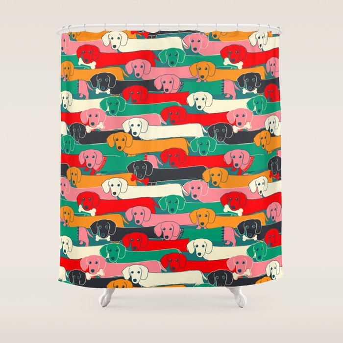 dachshund pattern- happy dogs Shower Curtain Gallery Image 1