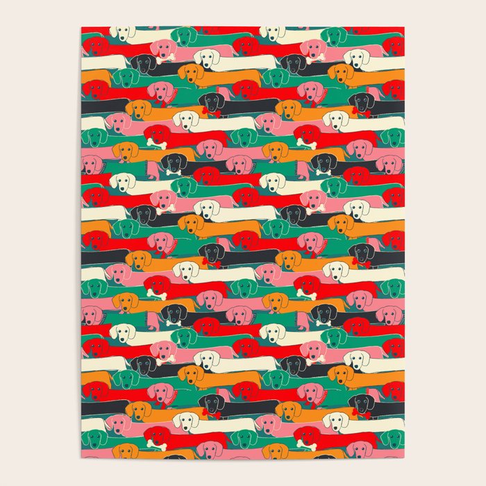 dachshund pattern- happy dogs Poster Gallery Image 1