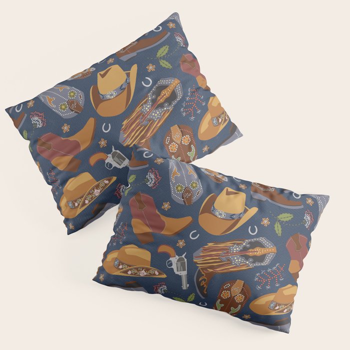 Embroidered cowgirls | Blue Pillow Sham Gallery Image 1