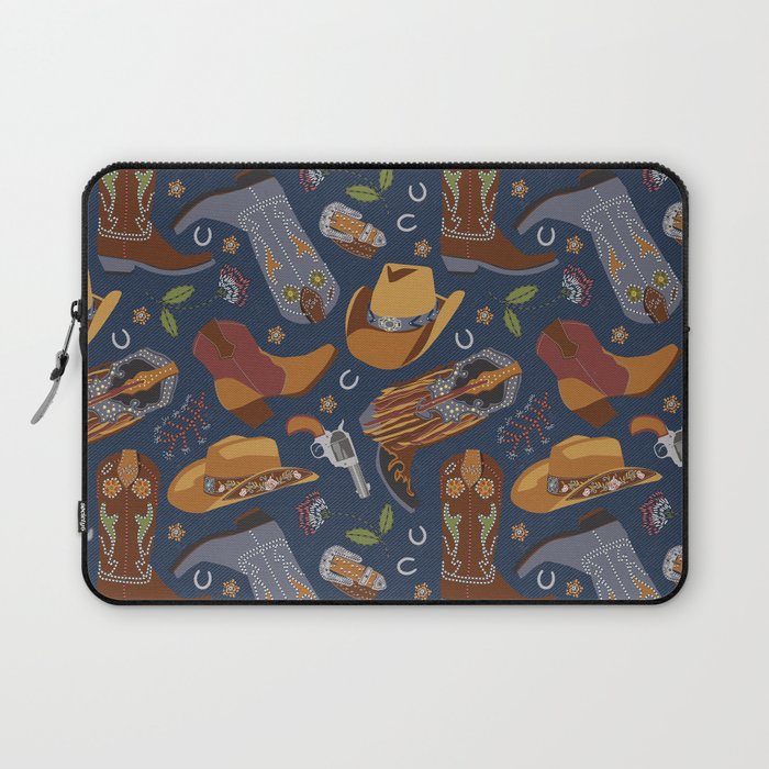 Embroidered cowgirls | Blue Laptop Sleeve Gallery Image 1