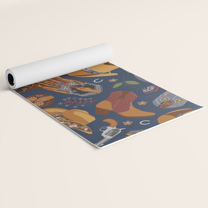 Embroidered cowgirls | Blue Yoga Mat Gallery Image 2