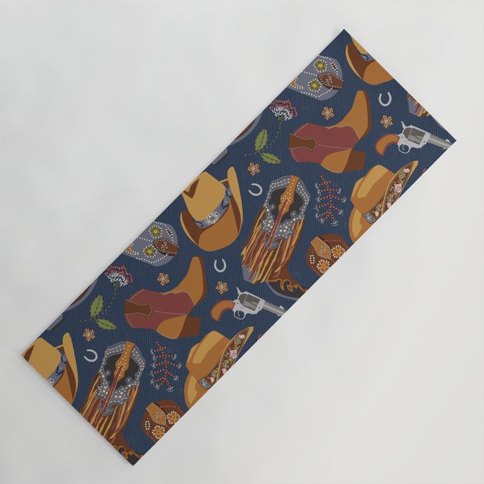 Embroidered cowgirls | Blue Yoga Mat Gallery Image 1