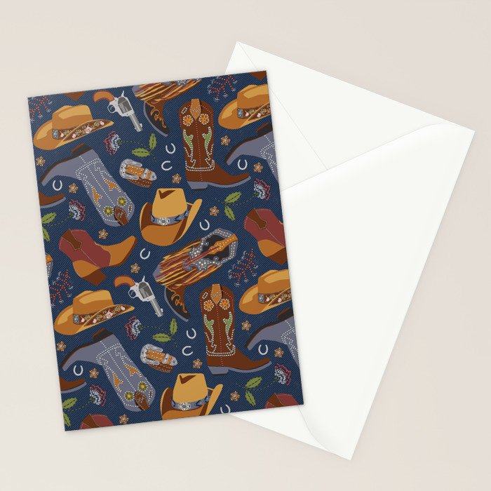 Embroidered cowgirls | Blue Stationery Card Gallery Image 2