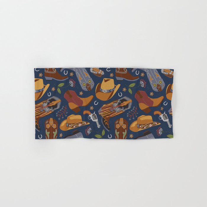 Embroidered cowgirls | Blue Bath Towel Gallery Image 1