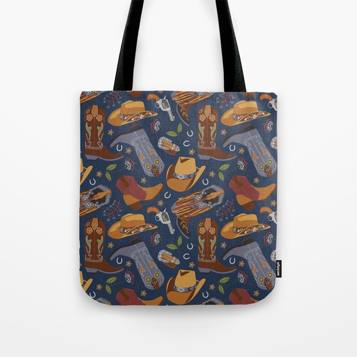 Embroidered cowgirls | Blue Tote Bag Gallery Image 1