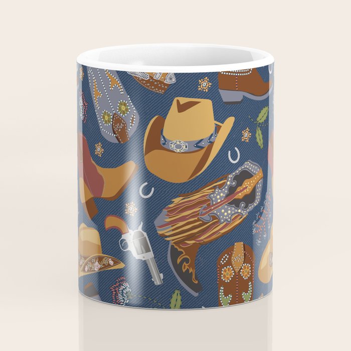 Embroidered cowgirls | Blue Coffee Mug Gallery Image 4