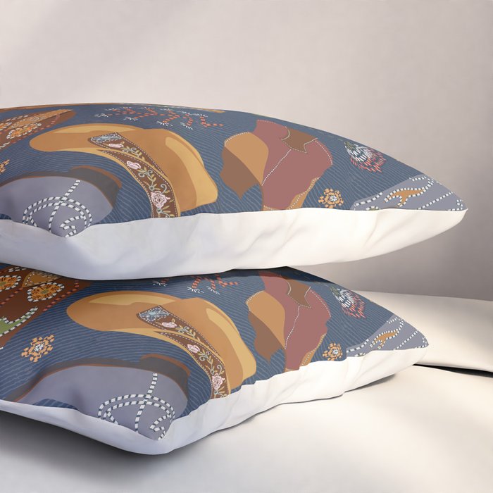 Embroidered cowgirls | Blue Pillow Sham Gallery Image 3