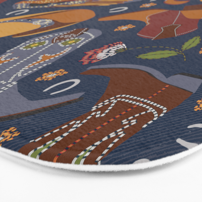 Embroidered cowgirls | Blue Bath Mat Gallery Image 3